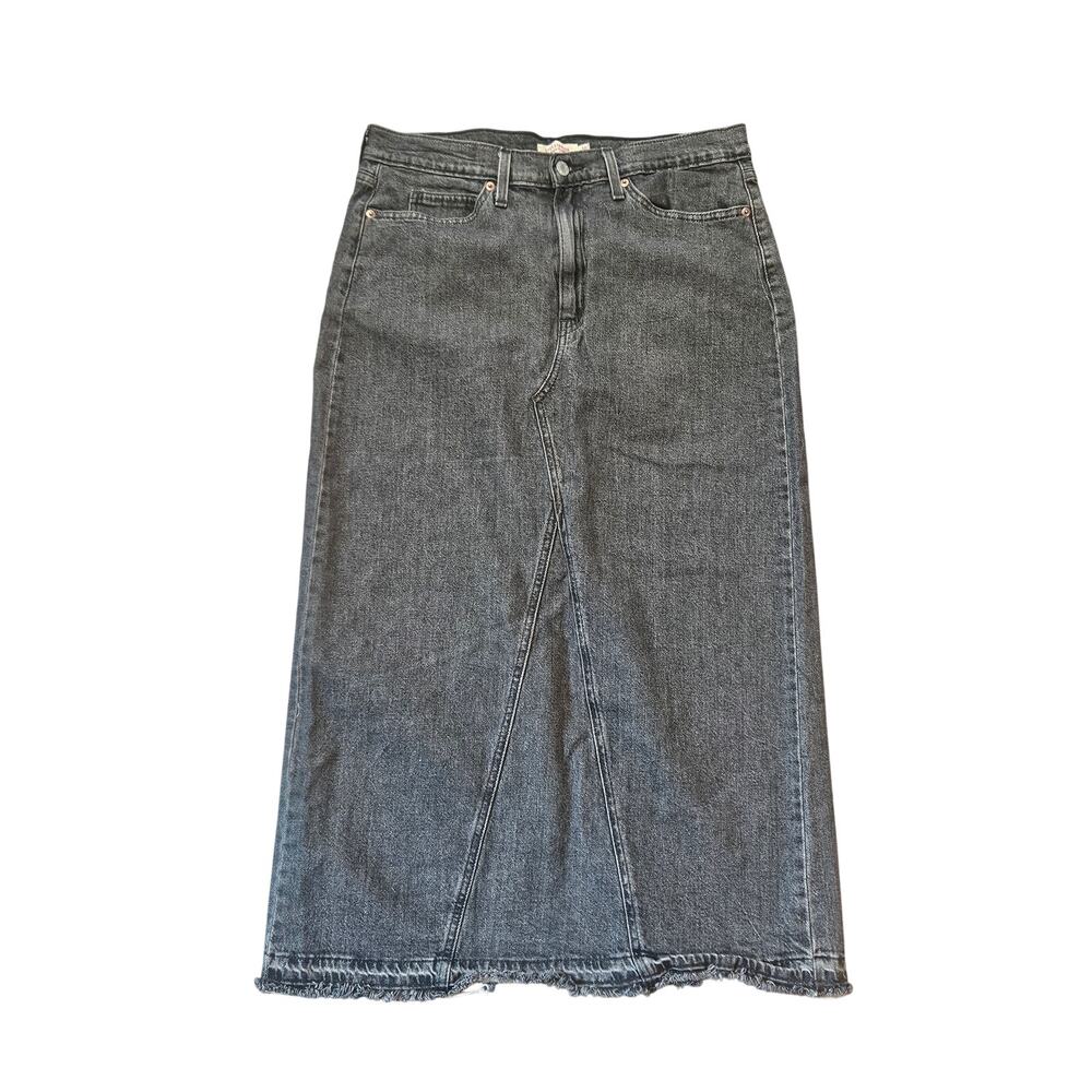 Levis charcoal washed black denim maxi skirt womenes 10 slit long